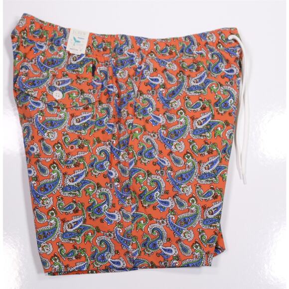 J.Crew Mens Swimwear Orange Green Blue Paisley Shorts 6" Inseam Medium - Picture 2 of 6